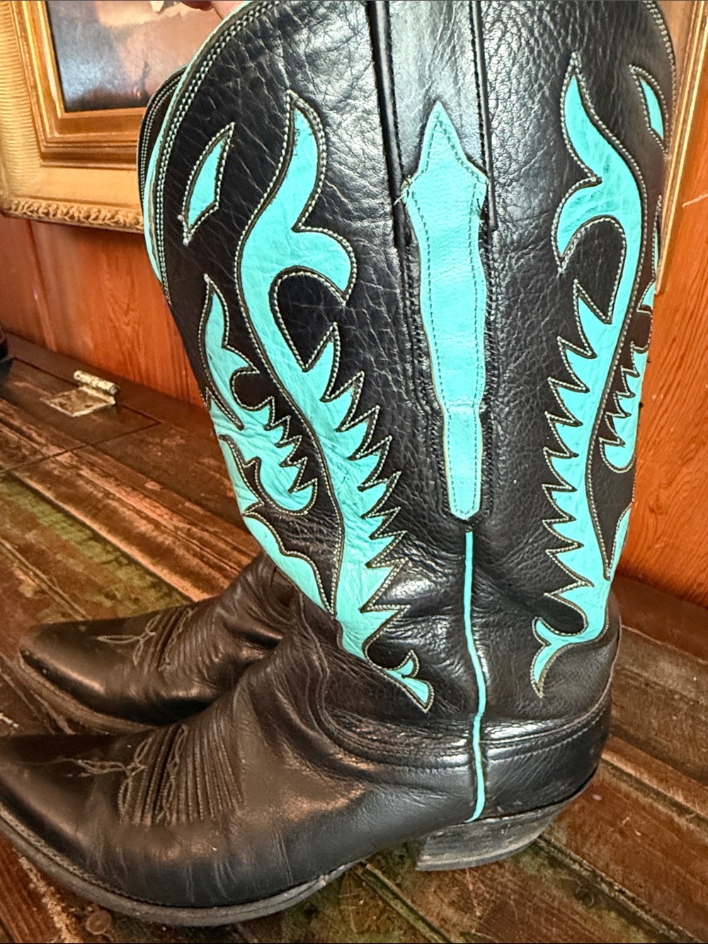 Lucchese Women’s   Black and Turquoise Western Cowboy Boots - Picture 2 of 8